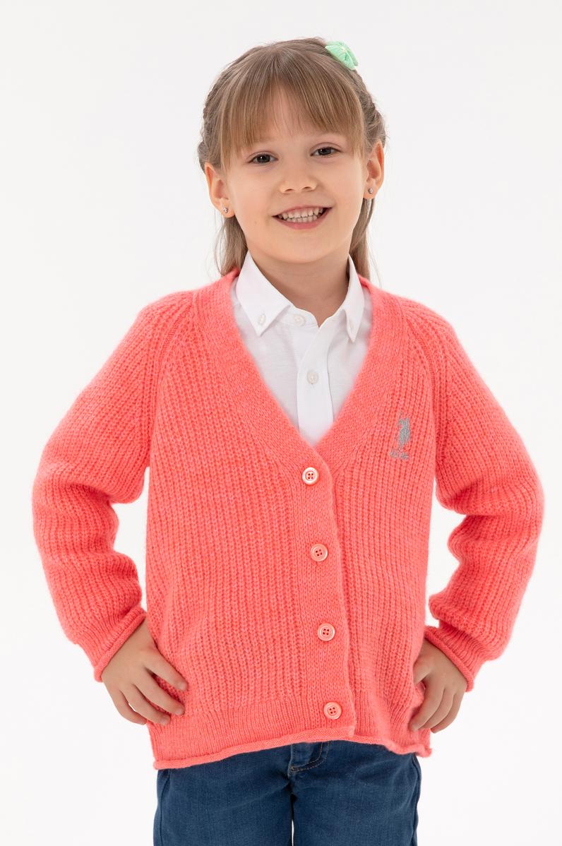 Kız Çocuk Nar Çiçeği V Yaka Triko Hırka