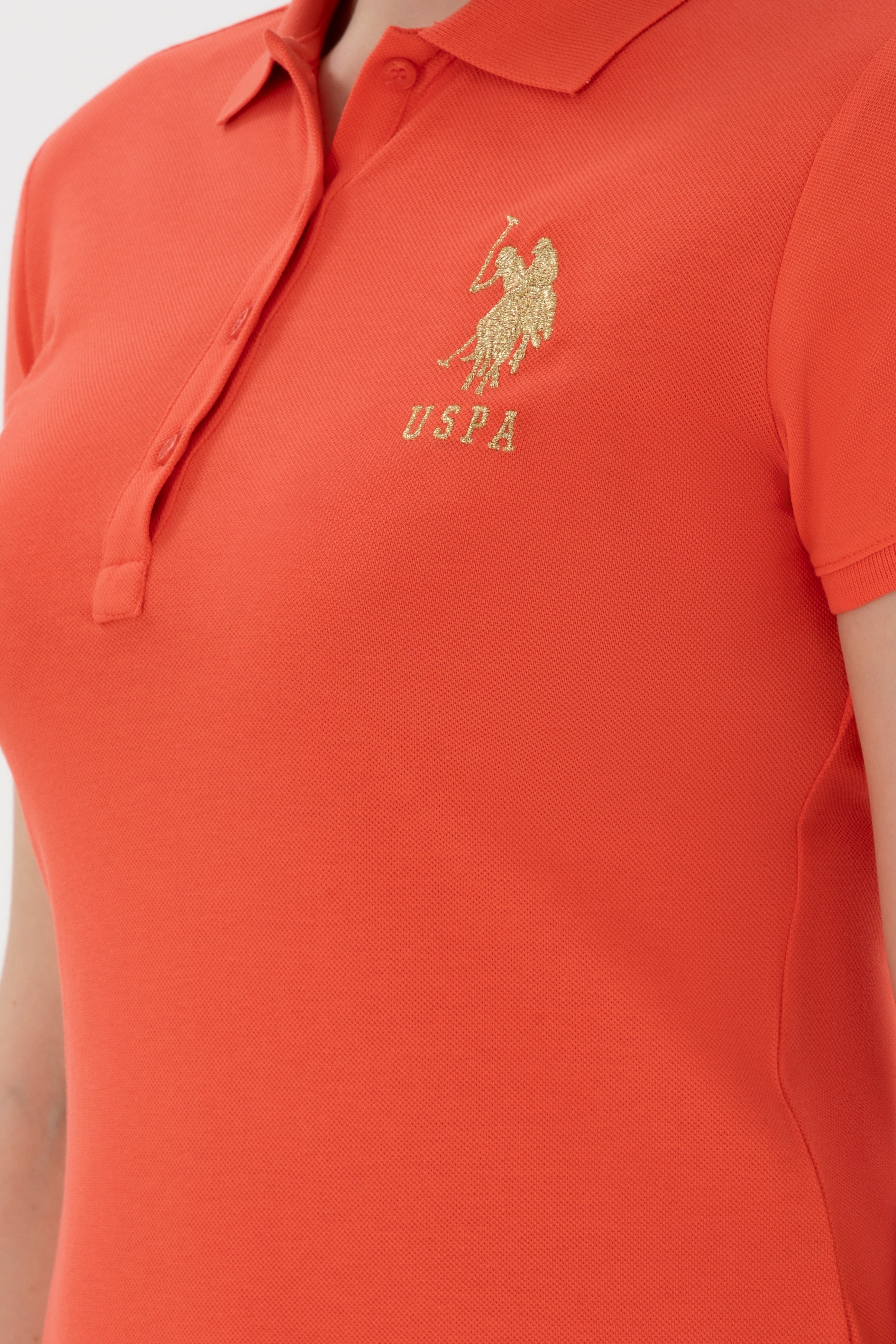 Kadın Nar Çiçeği Polo Yaka Mini Boy Örme Elbise - Image 6