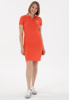 Kadın Nar Çiçeği Polo Yaka Mini Boy Örme Elbise - 50280069082