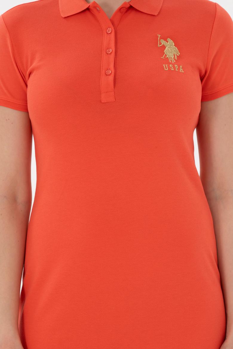 Kadın Nar Çiçeği Polo Yaka Mini Boy Örme Elbise - 50280069082