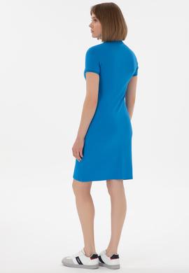 Kadın Saks Polo Yaka Mini Boy Örme Elbise - 50280069056