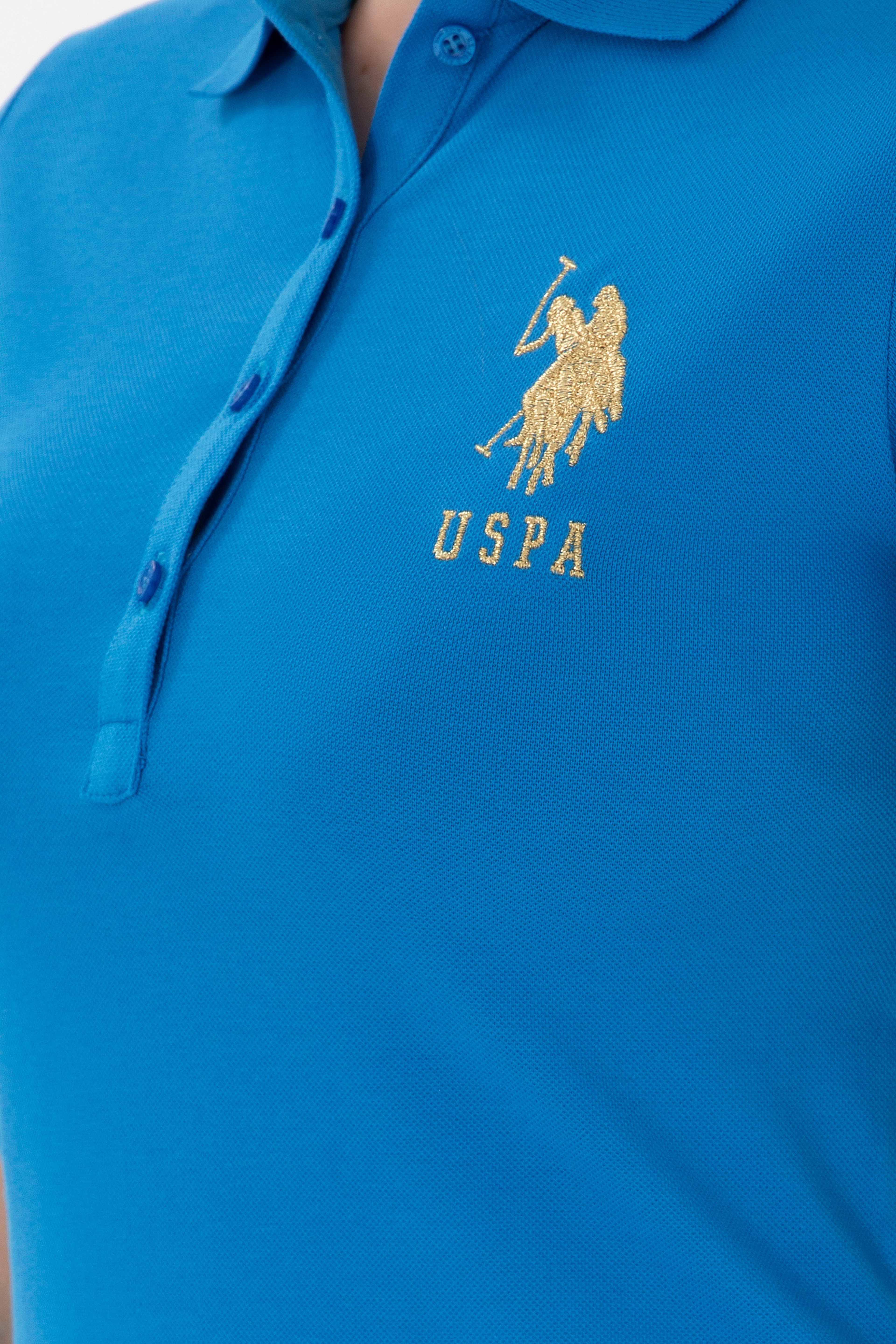 Kadın Saks Polo Yaka Mini Boy Örme Elbise - Image 6