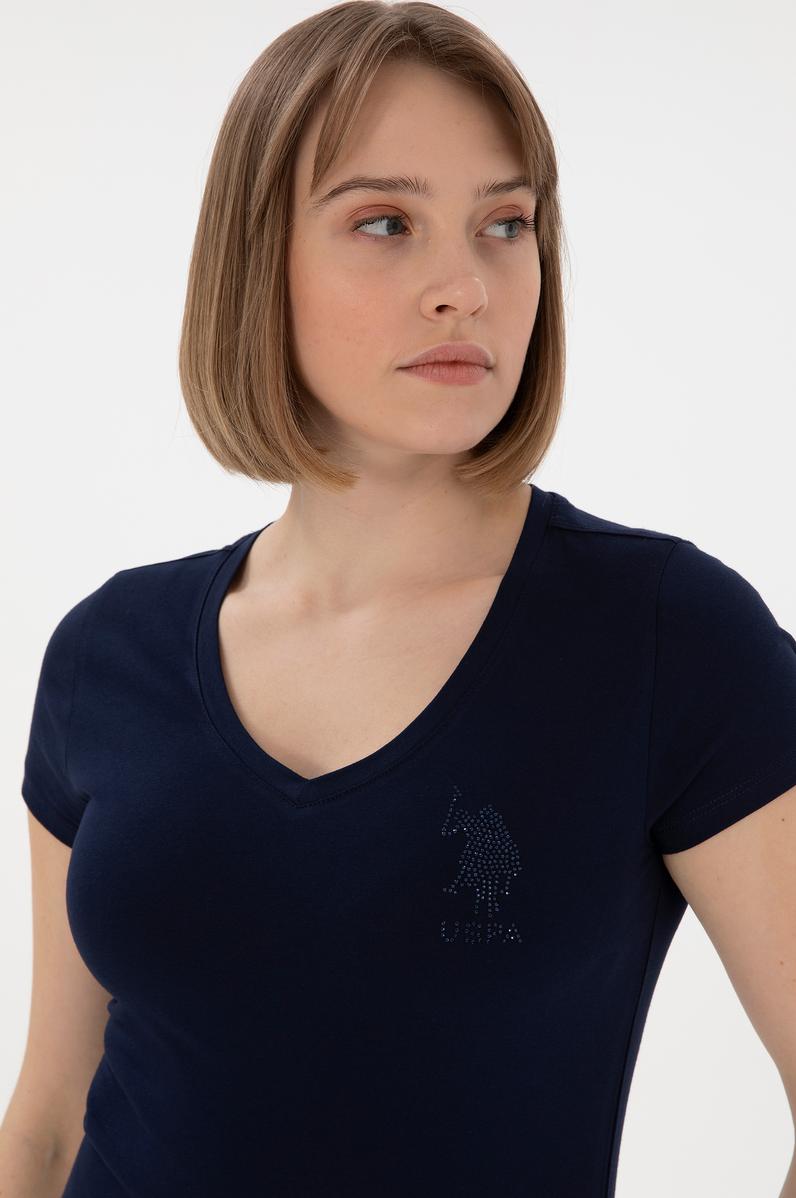 Kadın Lacivert V Yaka Basic Tişört