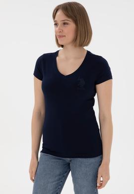 Kadın Lacivert V Yaka Basic Tişört - 50300828015
