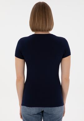 Kadın Lacivert V Yaka Basic Tişört - 50300828015