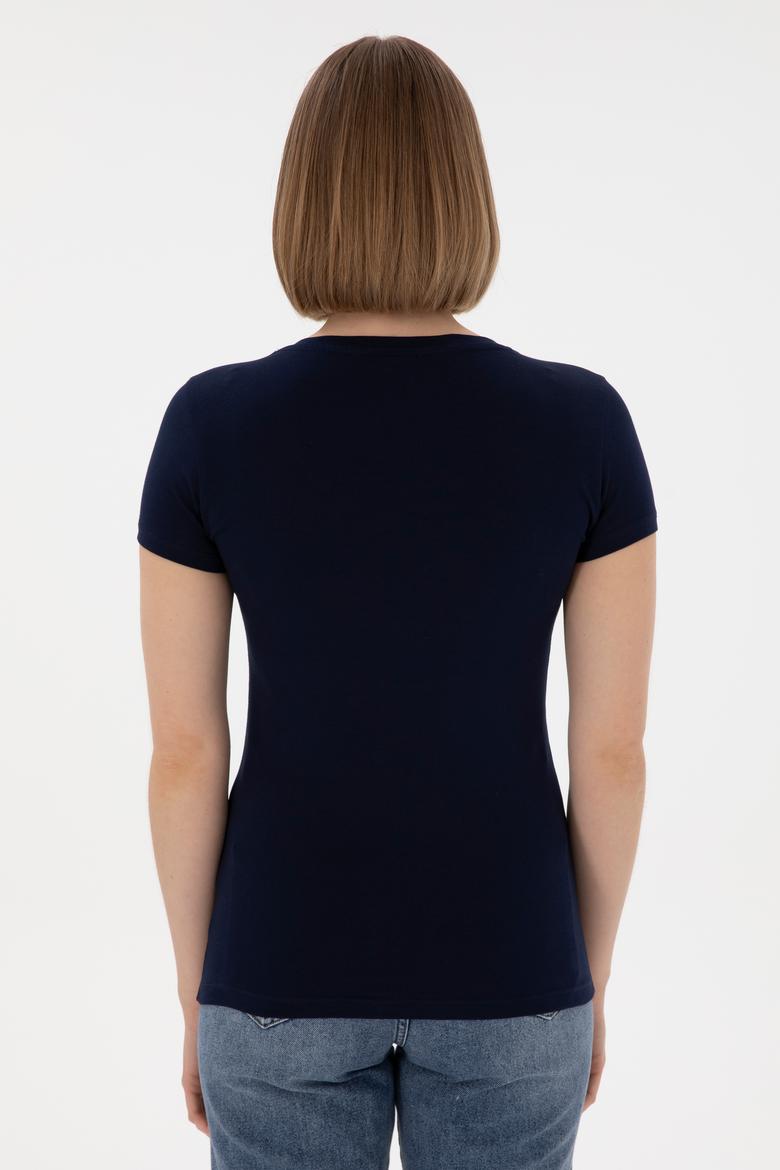 Kadın Lacivert V Yaka Basic Tişört - 50300828015