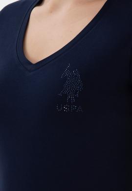 Kadın Lacivert V Yaka Basic Tişört - 50300828015