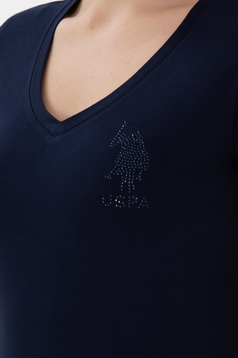 Kadın Lacivert V Yaka Basic Tişört - 50300828015