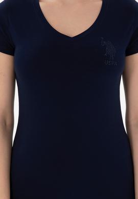 Kadın Lacivert V Yaka Basic Tişört - 50300828015