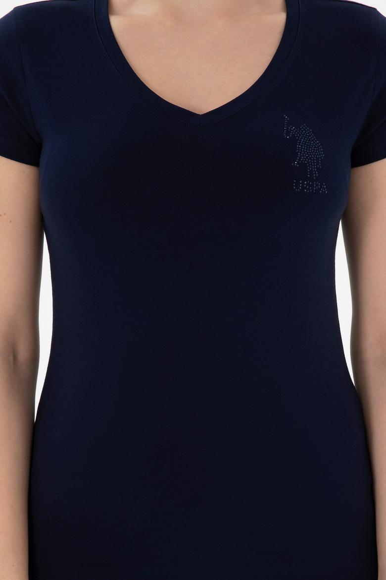 Kadın Lacivert V Yaka Basic Tişört - 50300828015