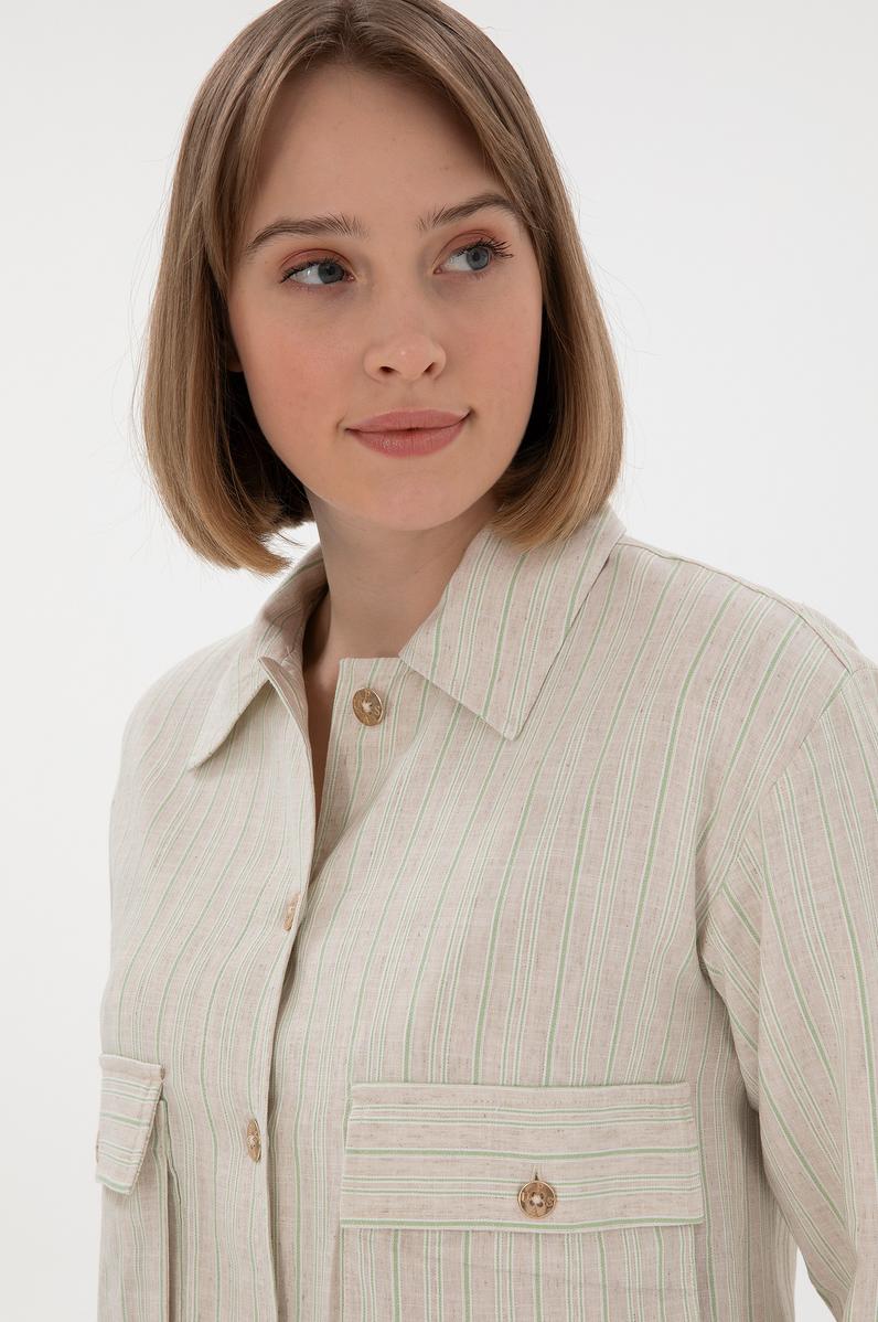 Kadın Su Yeşili Keten Karışımlı Ceket