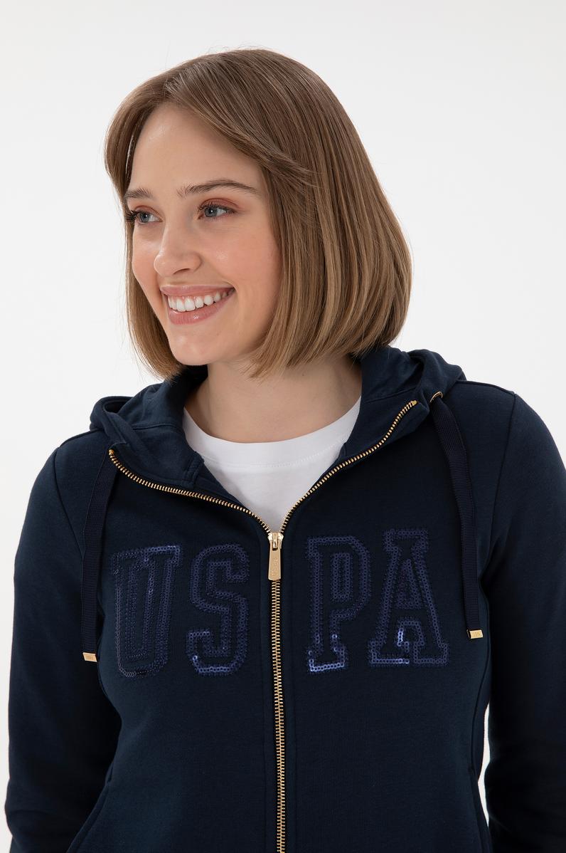 Kadın Lacivert Kapüşonlu Fermuarlı Sweatshirt