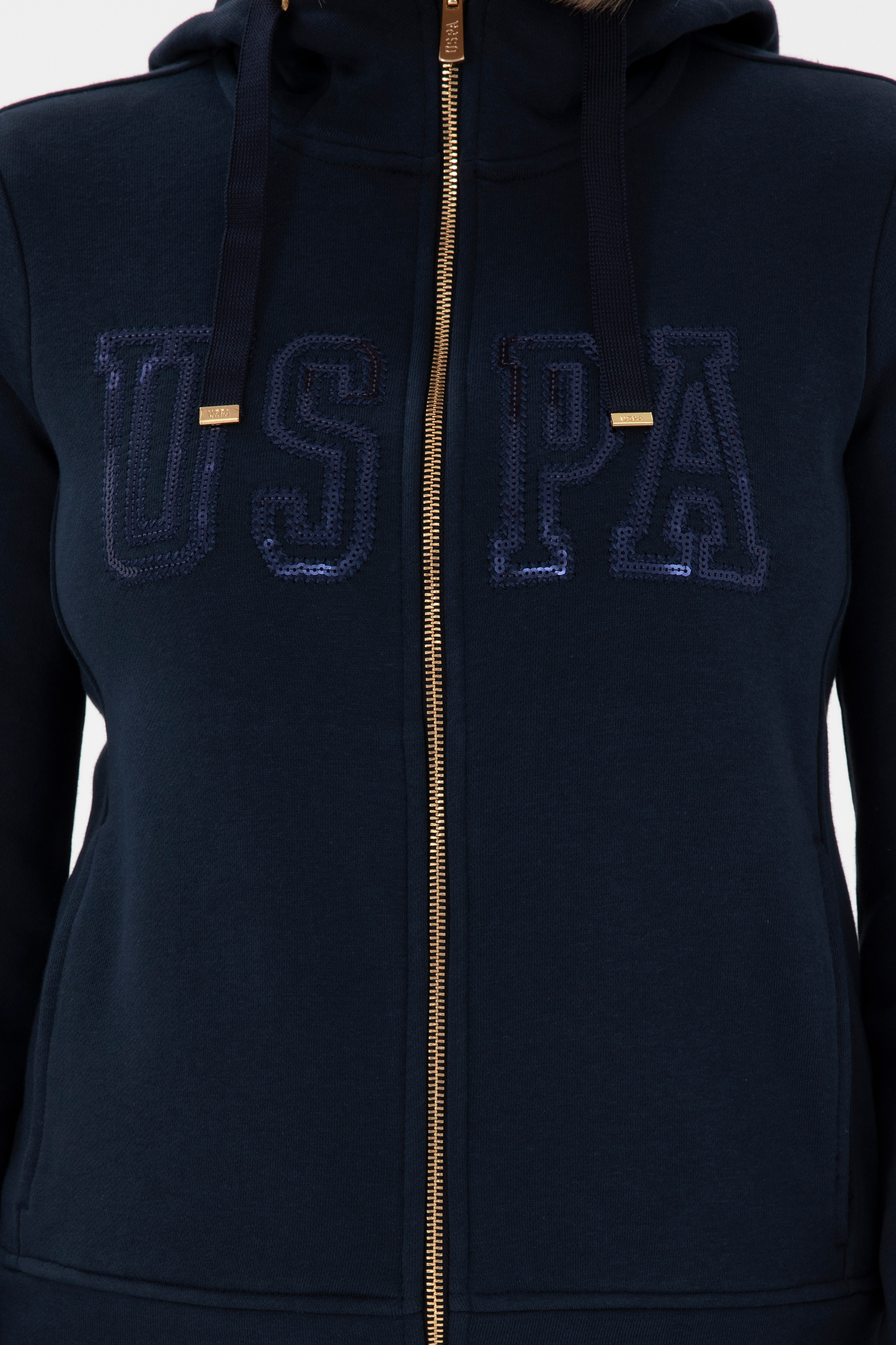 Kadın Lacivert Kapüşonlu Fermuarlı Sweatshirt