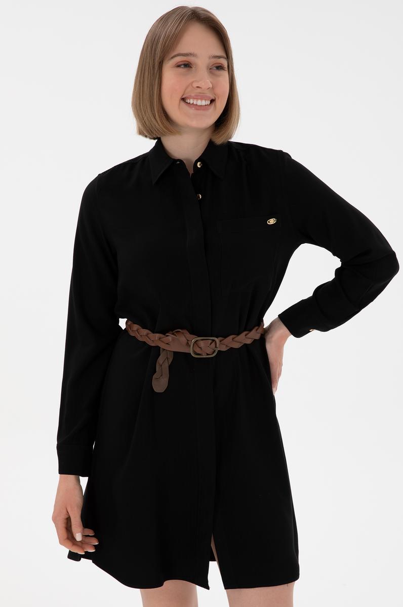 Kadın Siyah Mini Boy Dokuma Elbise