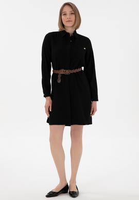 Kadın Siyah Mini Boy Dokuma Elbise - 50301228044