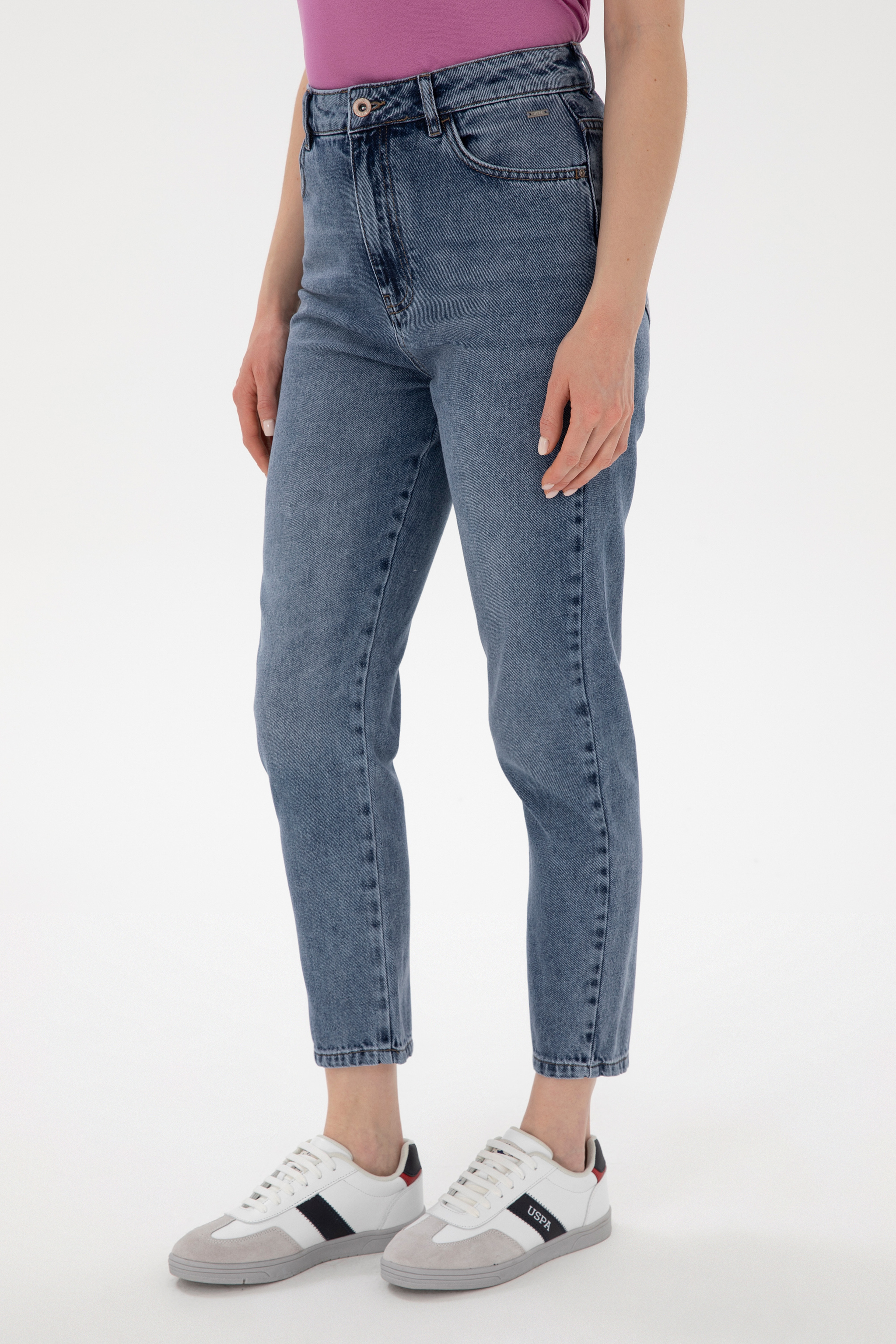 Kadın Mavi Mom High Waist Fit Jean Pantolon
