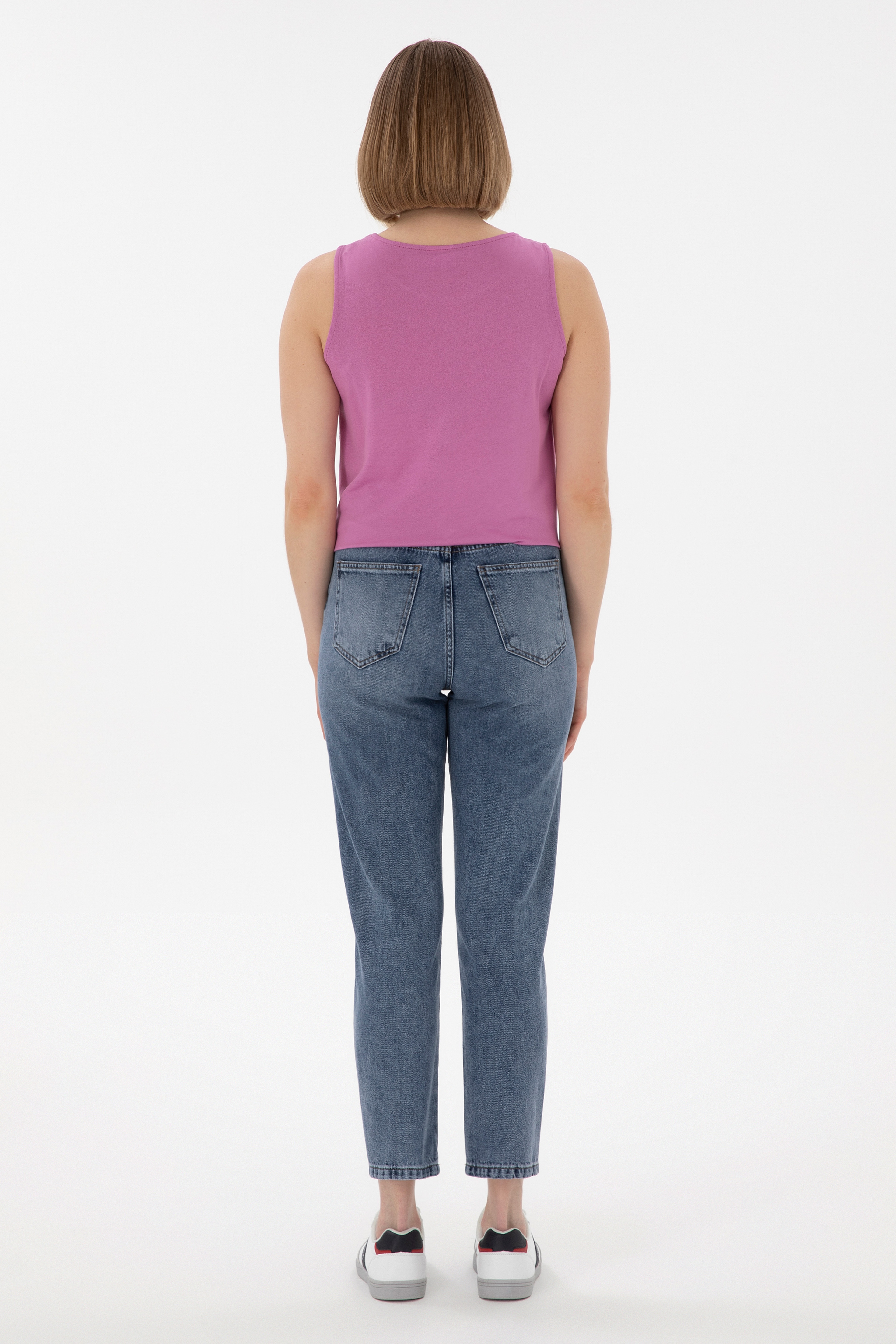 Kadın Mavi Mom High Waist Fit Jean Pantolon - Image 4