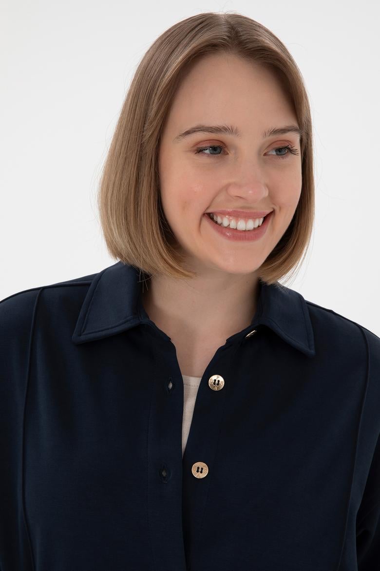 Kadın Lacivert Örme Gömlek - 50298197023