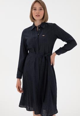 Kadın Lacivert Midi Boy Dokuma Elbise - 50289853012