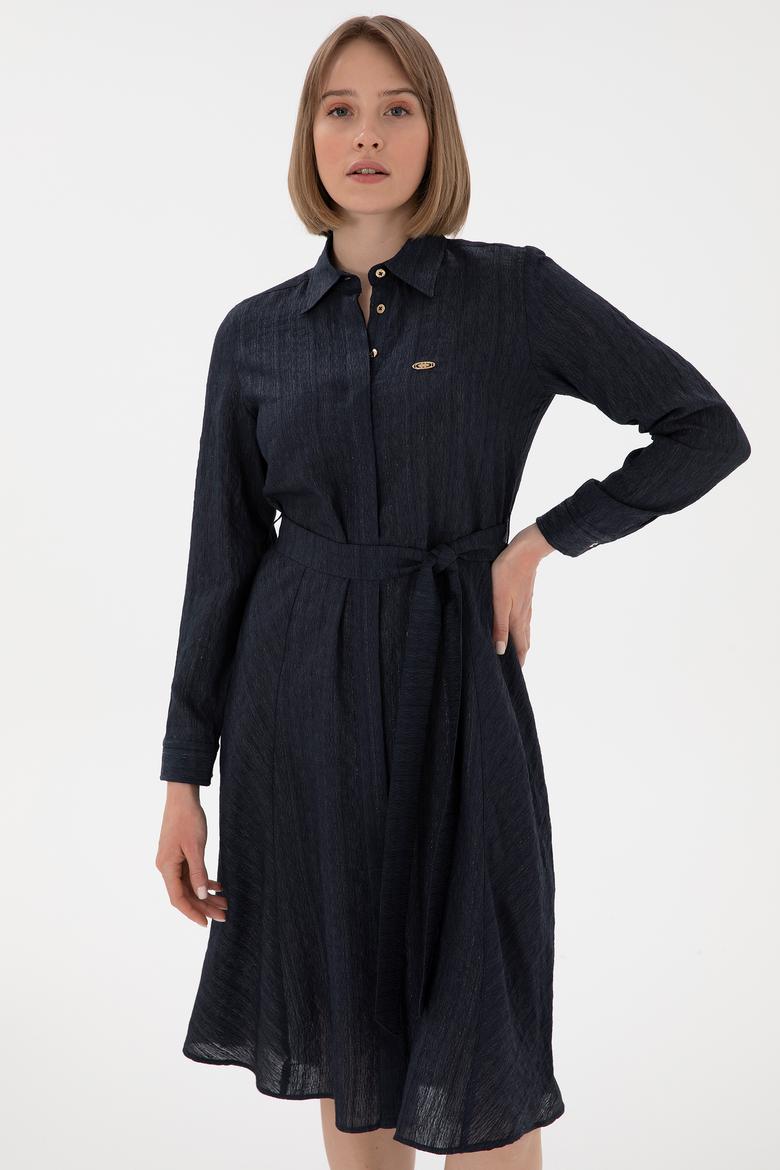 Kadın Lacivert Midi Boy Dokuma Elbise - 50289853012