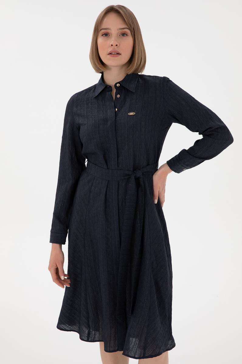 Kadın Lacivert Midi Boy Dokuma Elbise