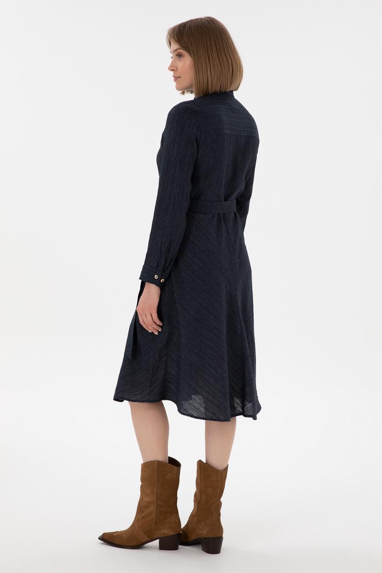 Kadın Lacivert Midi Boy Dokuma Elbise - 50289853012
