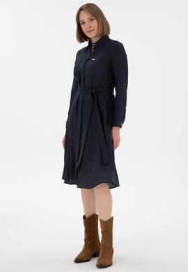 Kadın Lacivert Midi Boy Dokuma Elbise - 50289853012