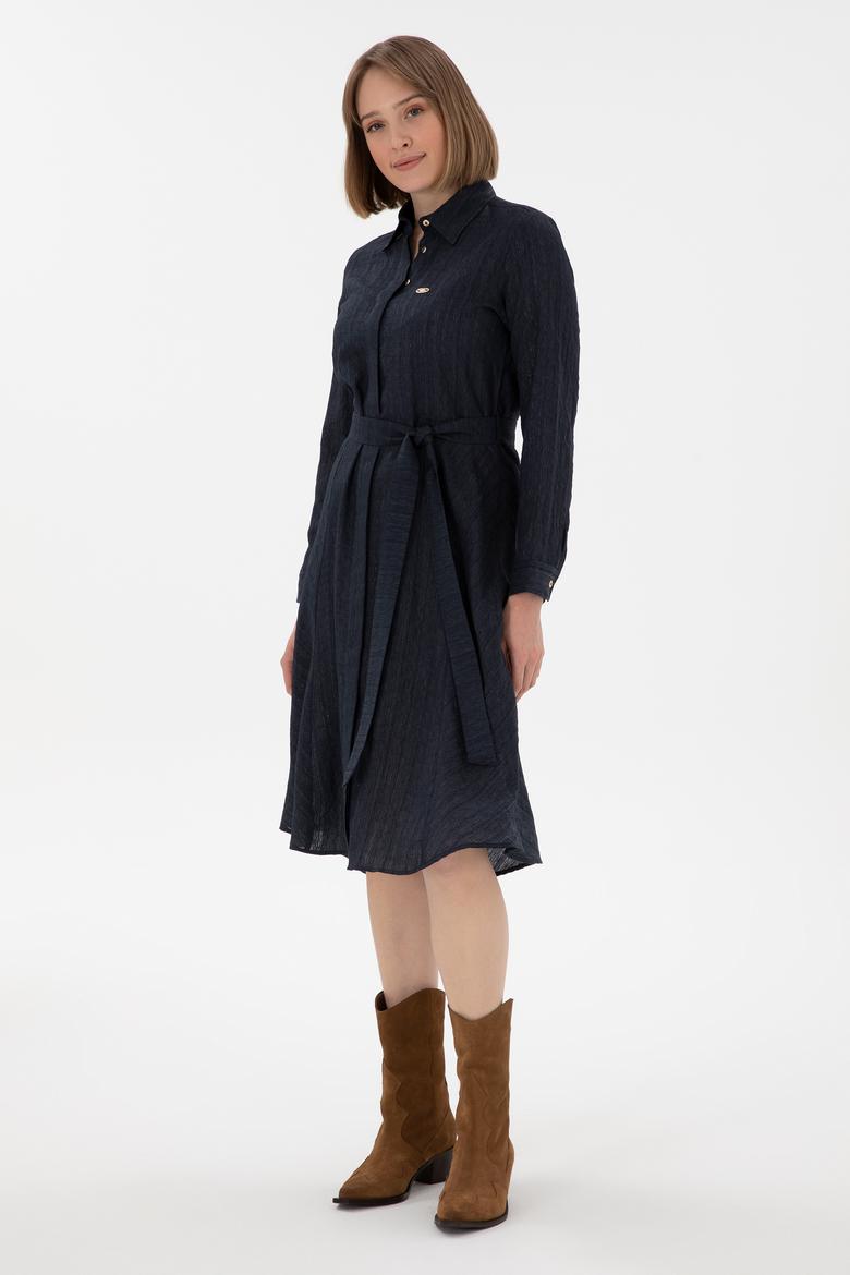 Kadın Lacivert Midi Boy Dokuma Elbise - 50289853012