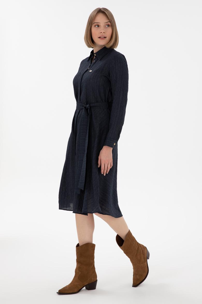 Kadın Lacivert Midi Boy Dokuma Elbise
