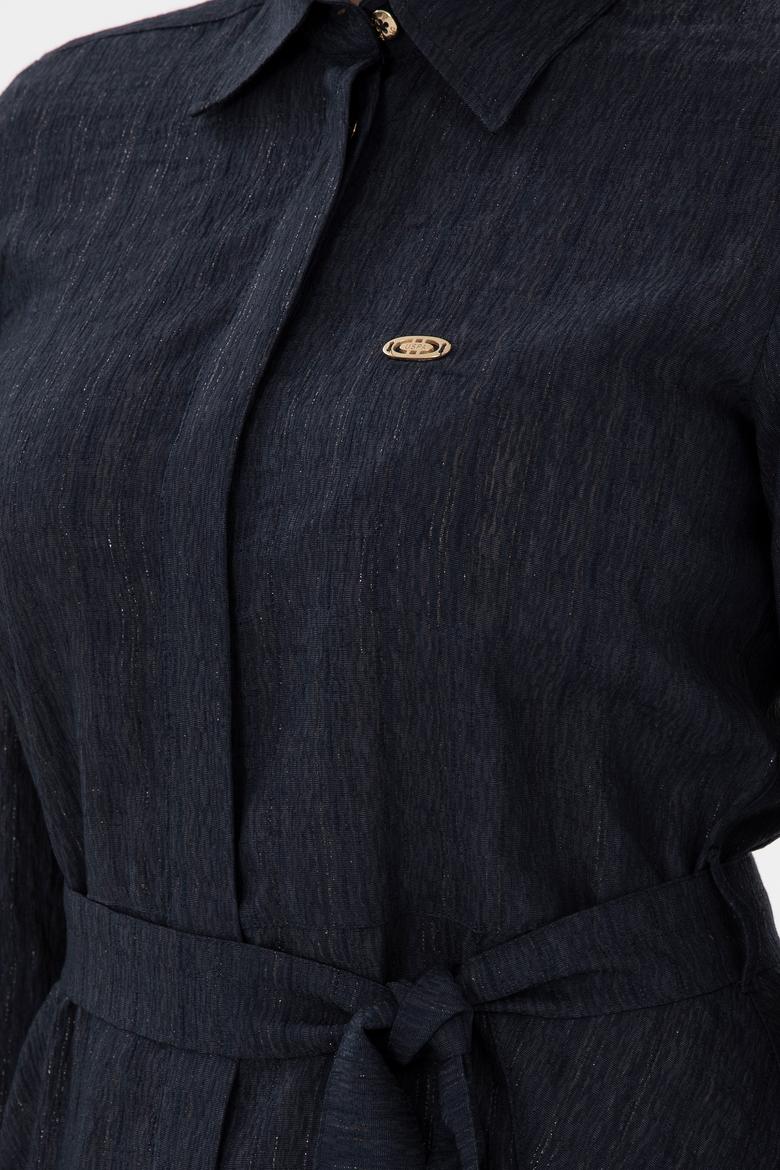 Kadın Lacivert Midi Boy Dokuma Elbise - 50289853012