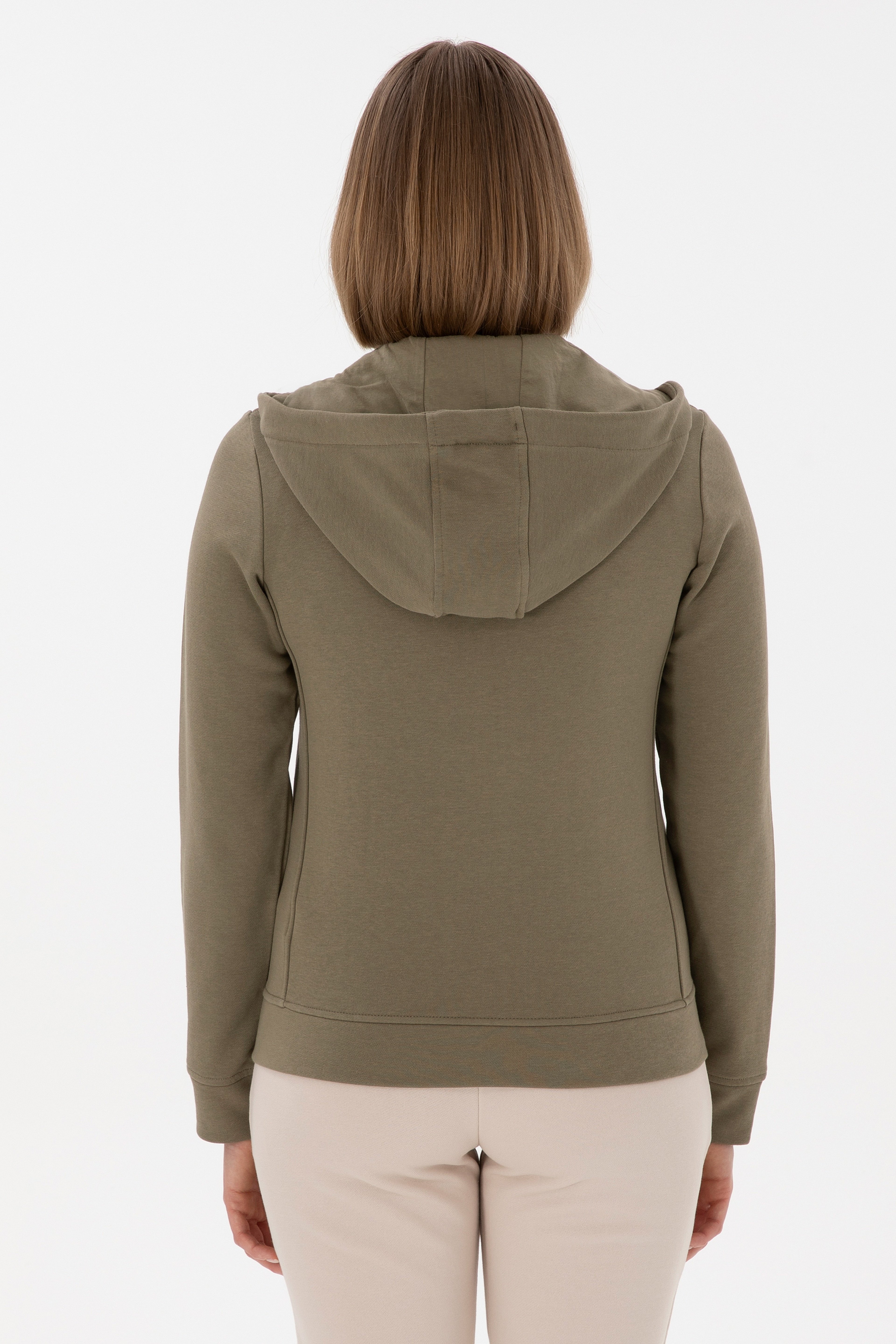 Kadın Vizon Kapüşonlu Fermuarlı Sweatshirt - Image 5
