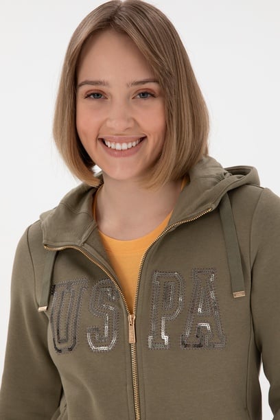 Kadın Vizon Kapüşonlu Fermuarlı Sweatshirt