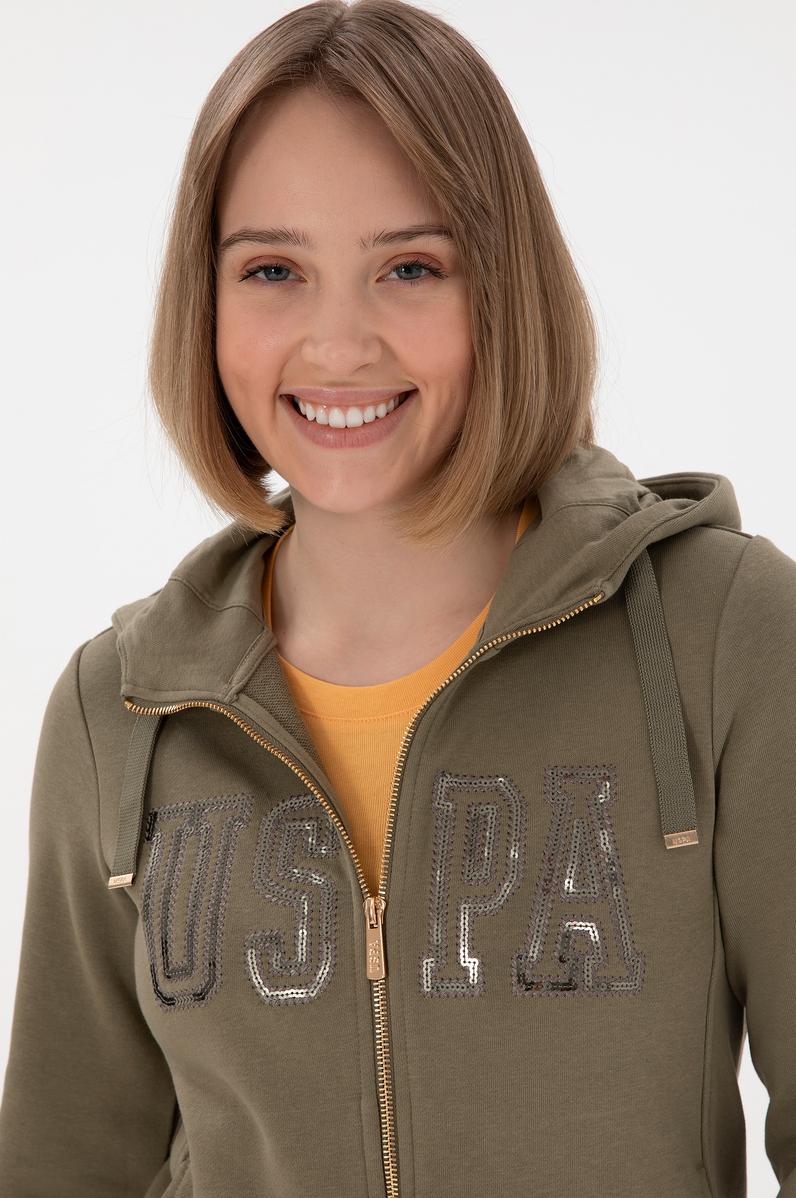 Kadın Vizon Kapüşonlu Fermuarlı Sweatshirt