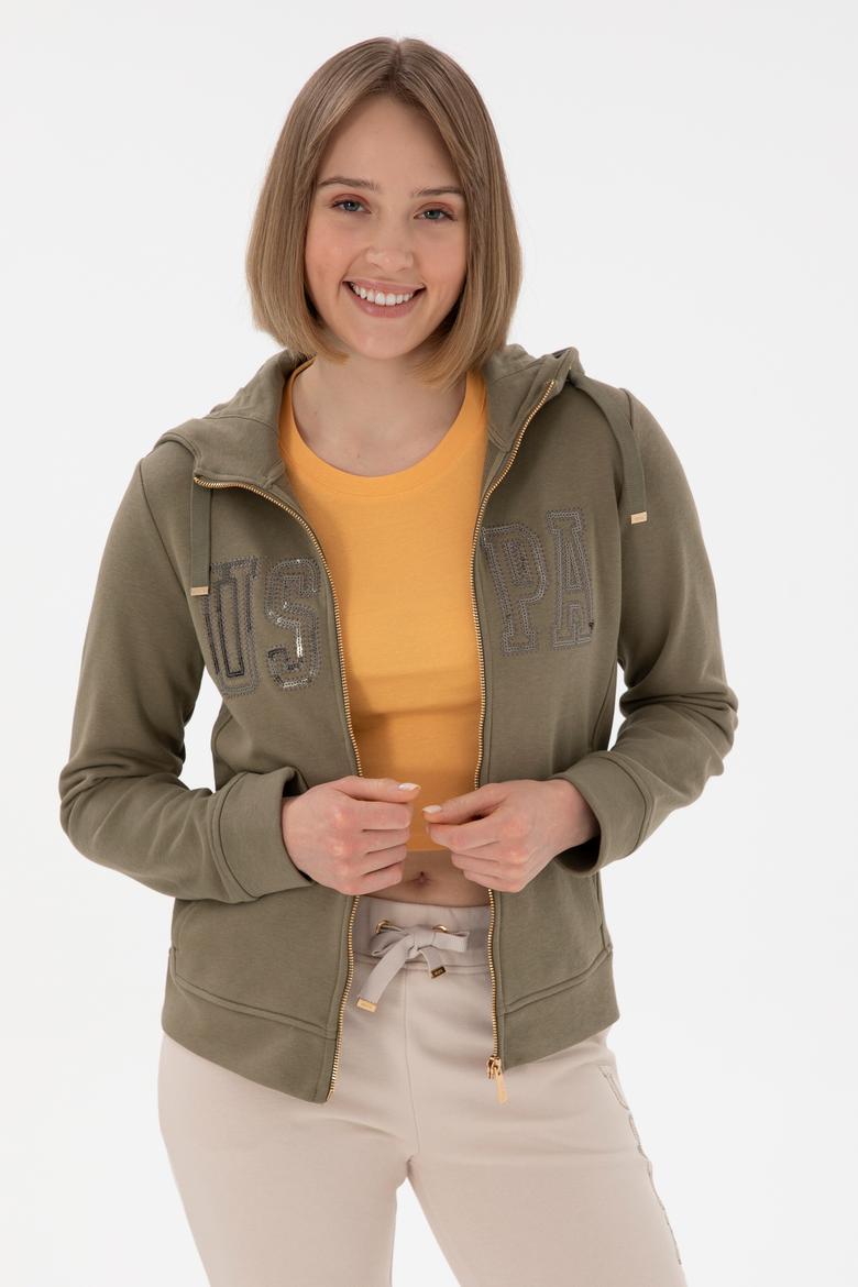 Kadın Vizon Kapüşonlu Fermuarlı Sweatshirt