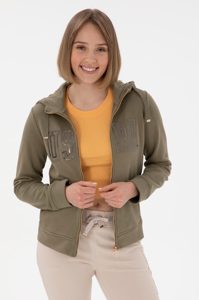 Kadın Vizon Kapüşonlu Fermuarlı Sweatshirt