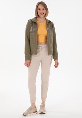 Kadın Vizon Kapüşonlu Fermuarlı Sweatshirt - 50300886001