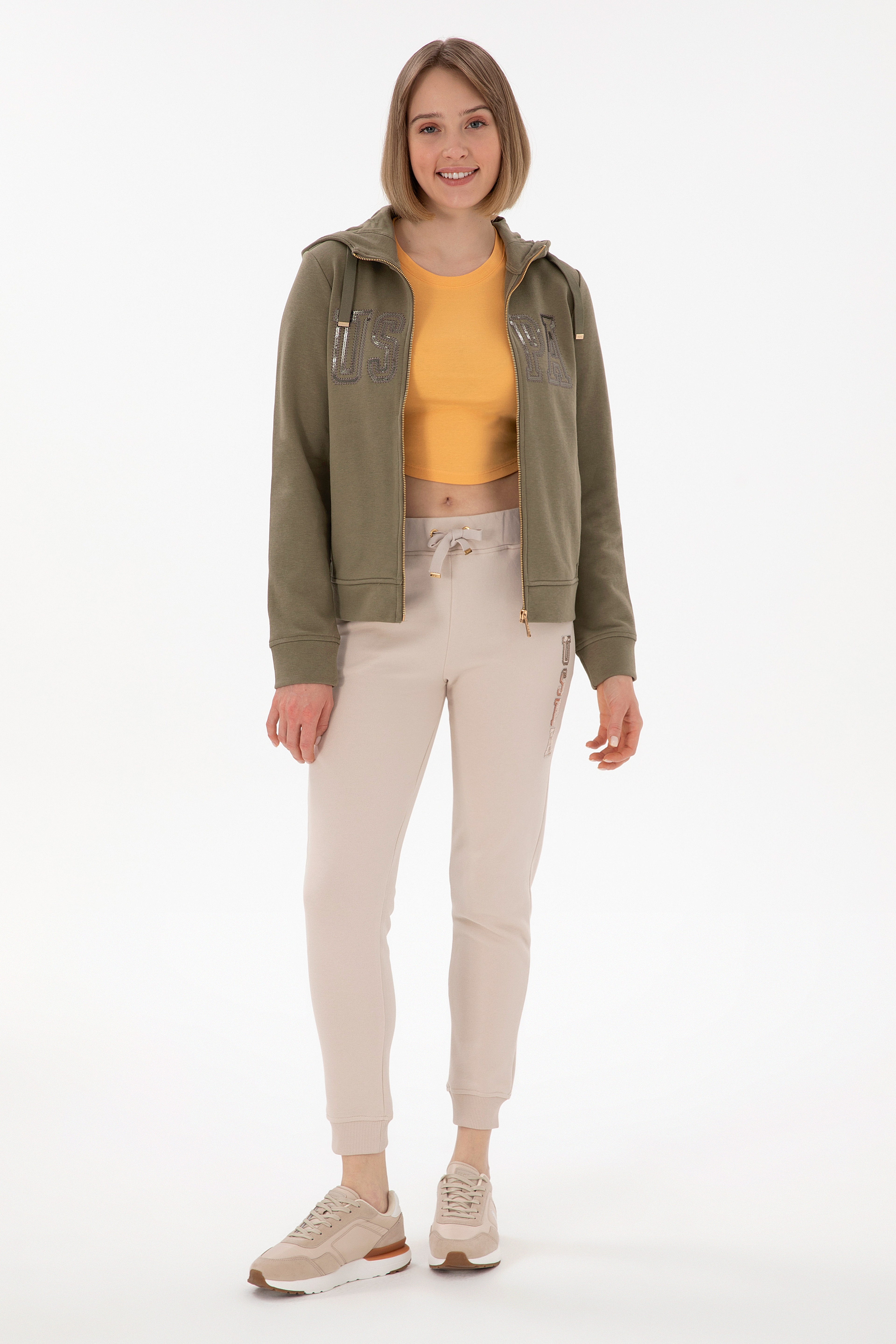 Kadın Vizon Kapüşonlu Fermuarlı Sweatshirt - Image 4