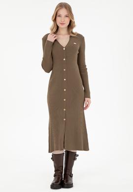 Kadın Açık Haki Midi Boy Triko Elbise - 50297100012