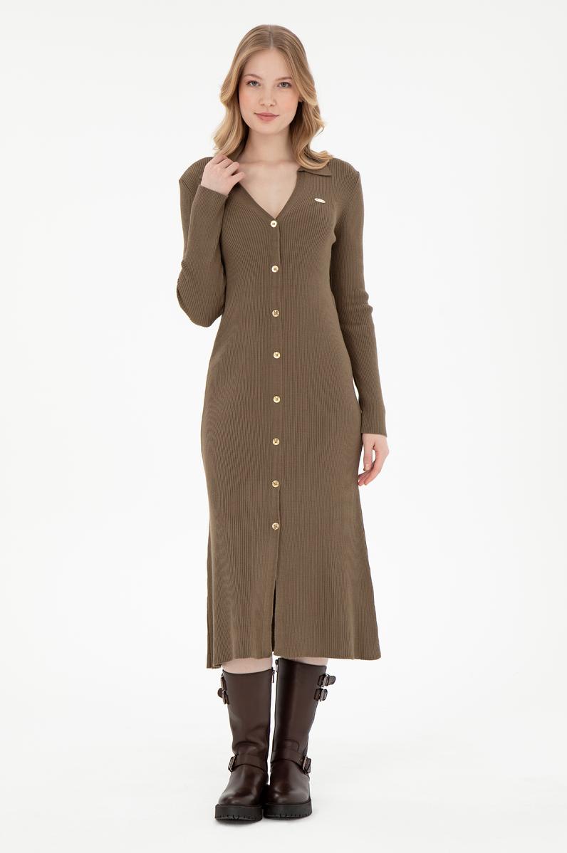 Kadın Açık Haki Midi Boy Triko Elbise