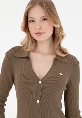 Kadın Açık Haki Midi Boy Triko Elbise - 50297100012