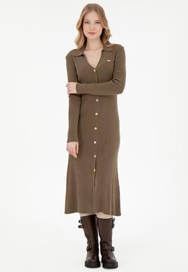 Kadın Açık Haki Midi Boy Triko Elbise - 50297100012