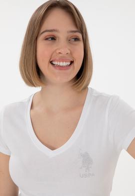 Kadın Beyaz V Yaka Basic Tişört - 50300828003