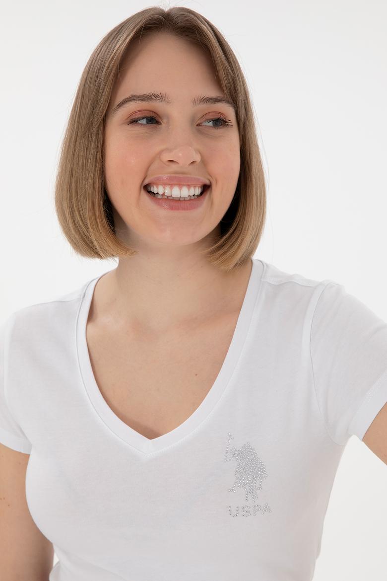 Kadın Beyaz V Yaka Basic Tişört - 50300828003