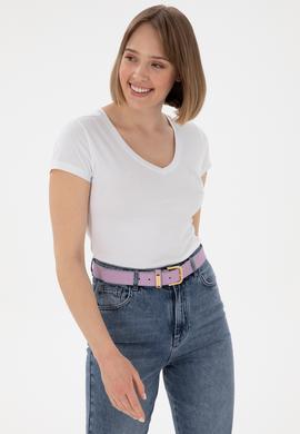 Kadın Beyaz V Yaka Basic Tişört - 50300828003