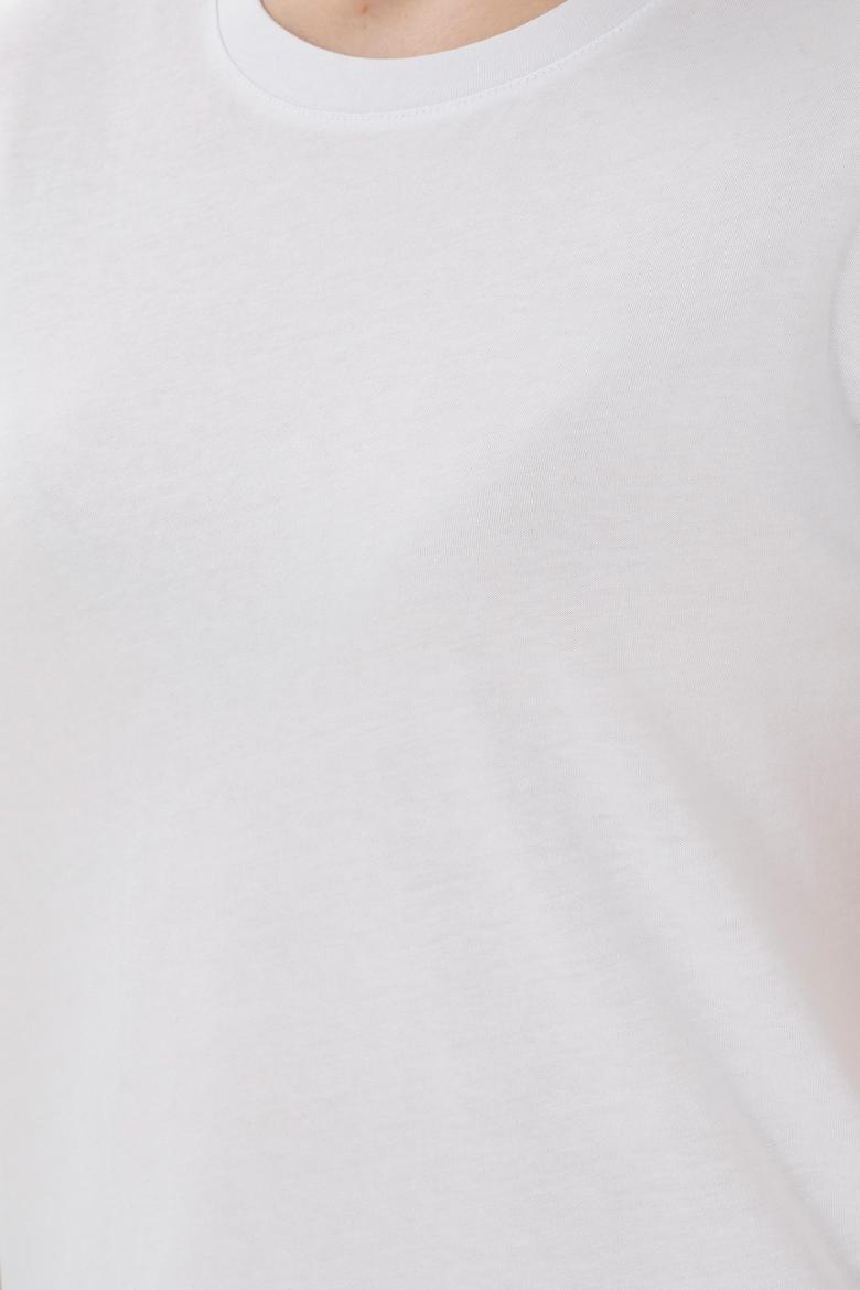 Kadın Beyaz Bisiklet Yaka Basic Tişört - 50305879024