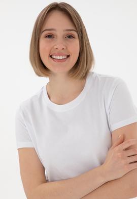 Kadın Beyaz Bisiklet Yaka Basic Tişört - 50305879024