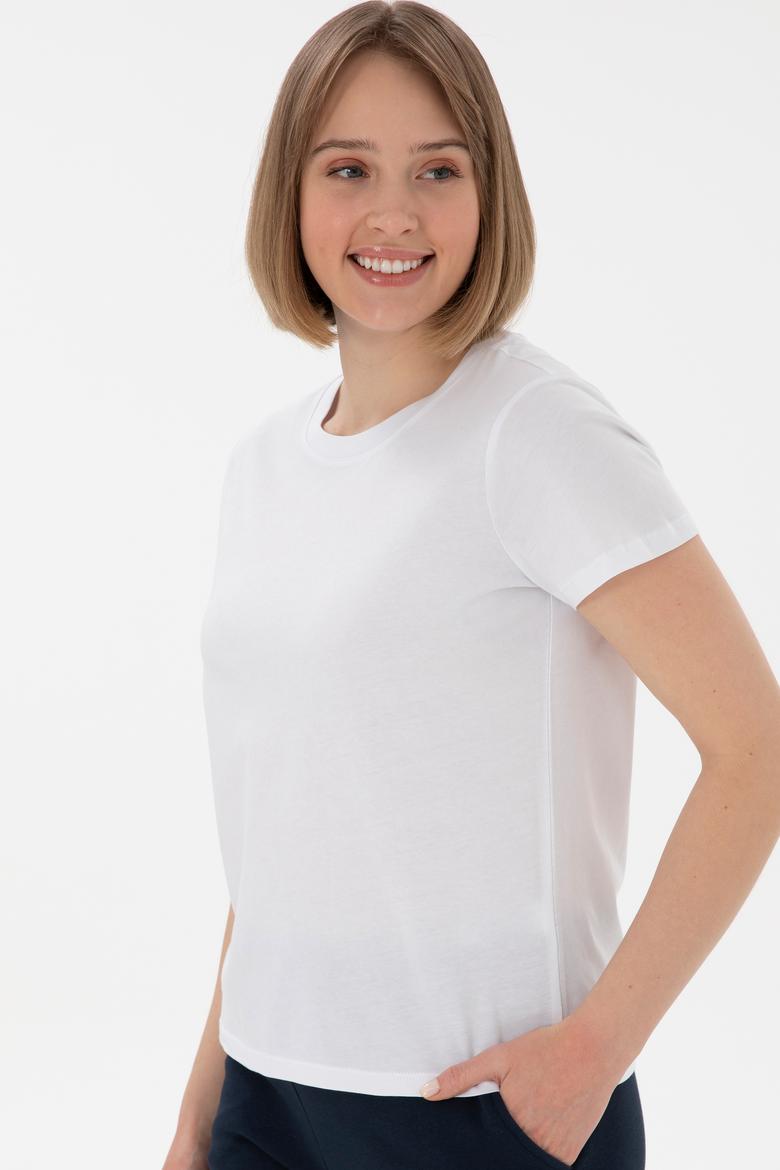 Kadın Beyaz Bisiklet Yaka Basic Tişört - 50305879024