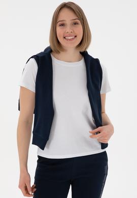 Kadın Beyaz Bisiklet Yaka Basic Tişört - 50305879024