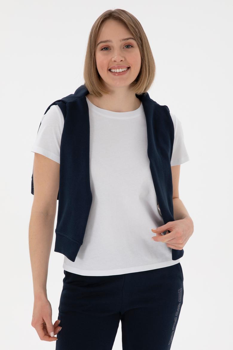 Kadın Beyaz Bisiklet Yaka Basic Tişört