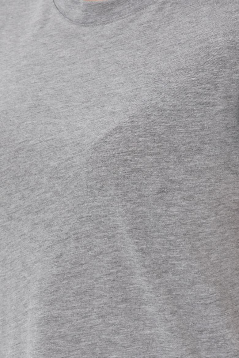 Kadın Gri Melanj Bisiklet Yaka Basic Tişört - 50305879030